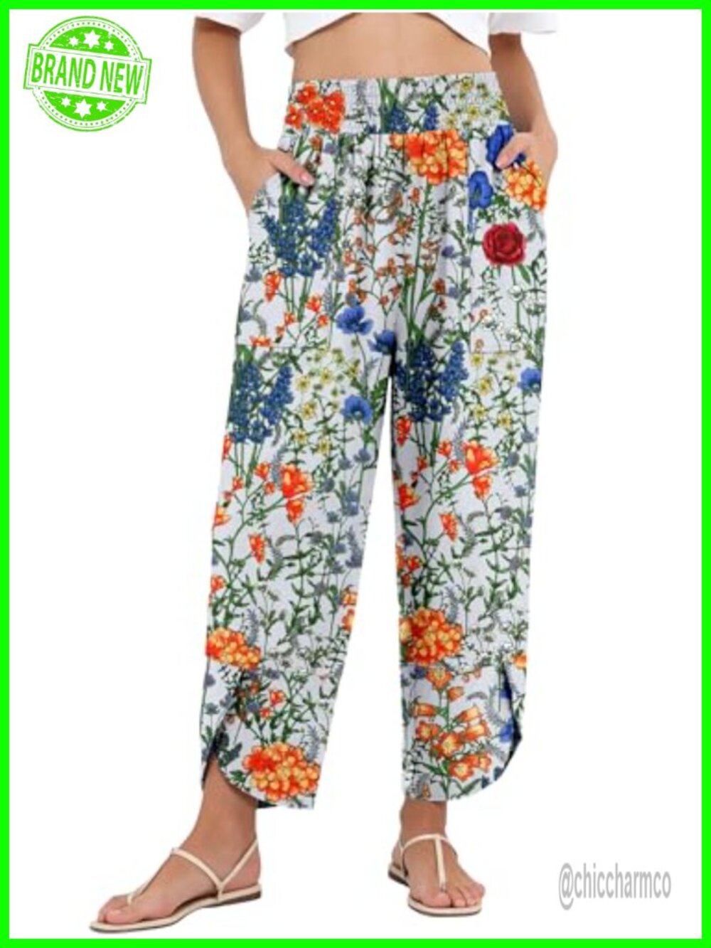 Wide Leg Palazzo Capri Pants High Waisted Elastic Lounge Cropped Trousers